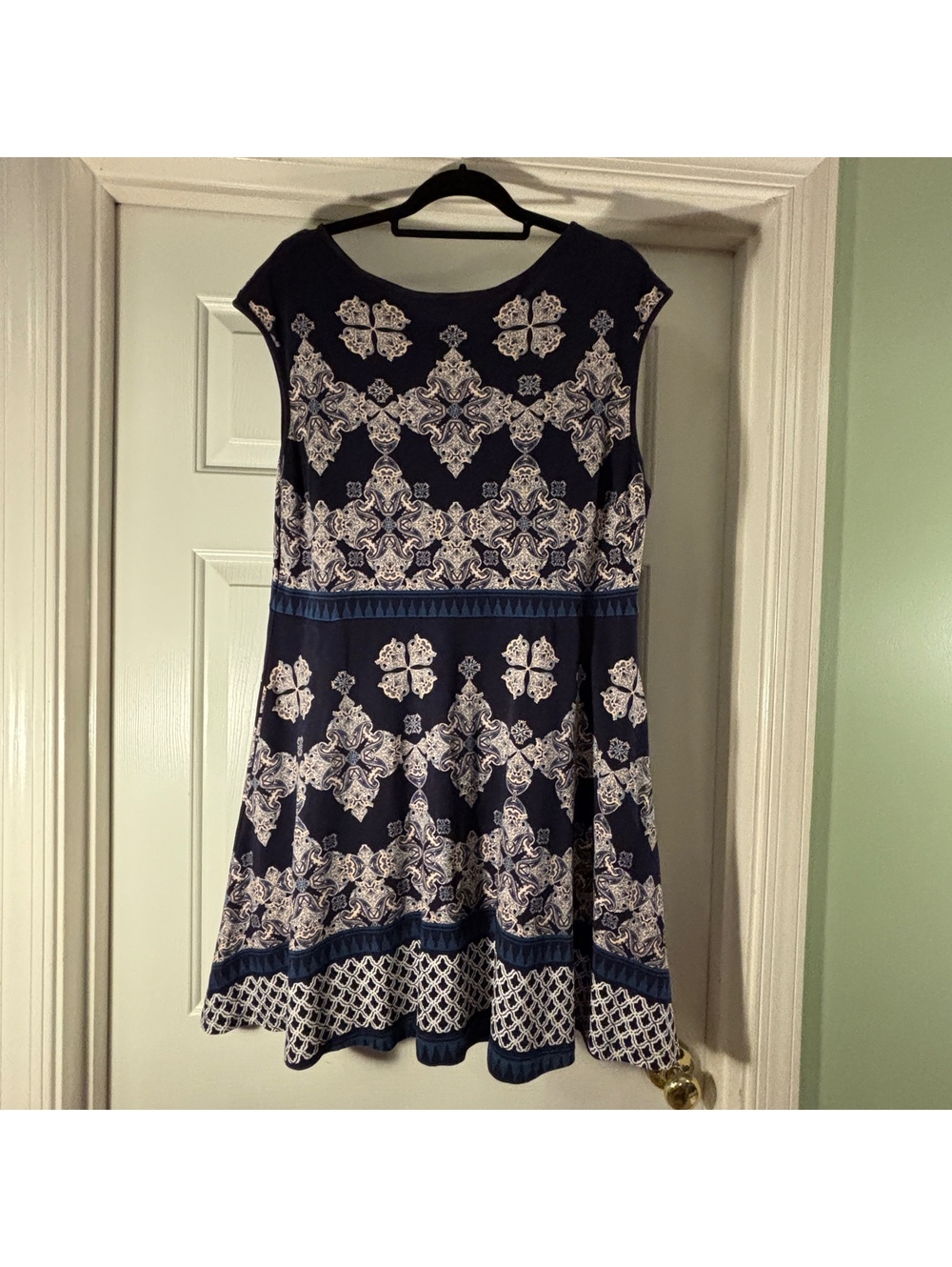 New York & Company Women's Navy Blue and Pink Patterned Cotton Dress XXL